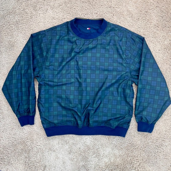 Tommy Hilfiger Golf Pullover Mens‎ L Reversible Windbreaker Tartan Plaid/Navy - Picture 1 of 13